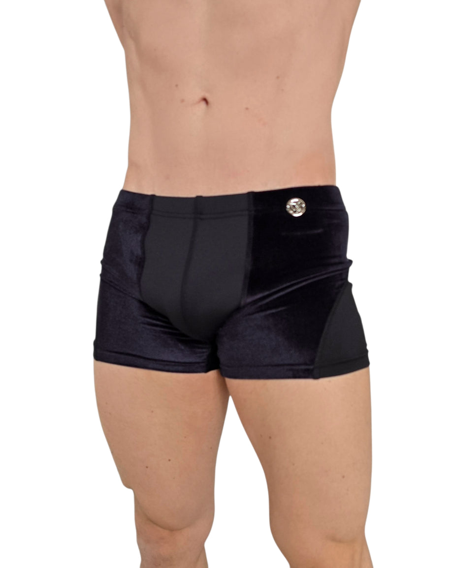 Nero Lux Men’s Pole Dance Shorts – Velvet Luxury Edition with Swarovski Option