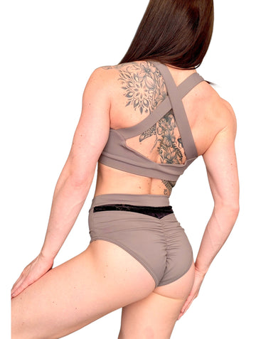  Completo pole dance Kinga khaki con pizzo velluto